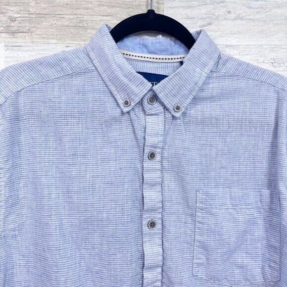 VISITOR Linen Long Sleeve Shirt Light Blue Striped Long Sleeve Mens Large - Picture 2 of 4
